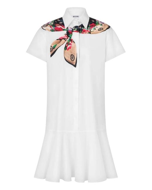 Moschino White Ruffled-Hem Short-Sleeve Dress
