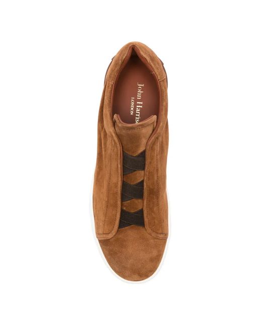 JOHN HARRISON Brown Suede Slip-On Sneakers for men