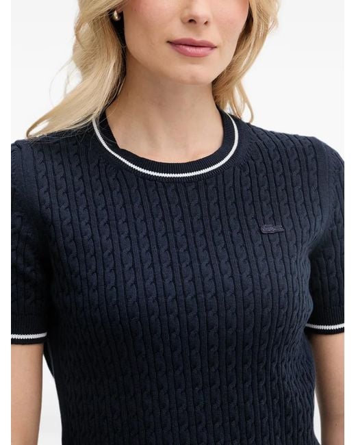 Lacoste Blue Cable-Knit Short-Sleeve Sweater