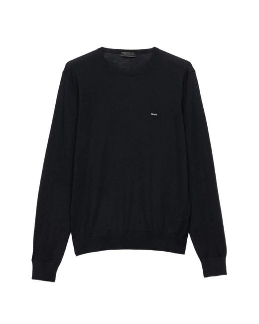 Prada Black Superfine Wool Crew-Neck Sweater for men