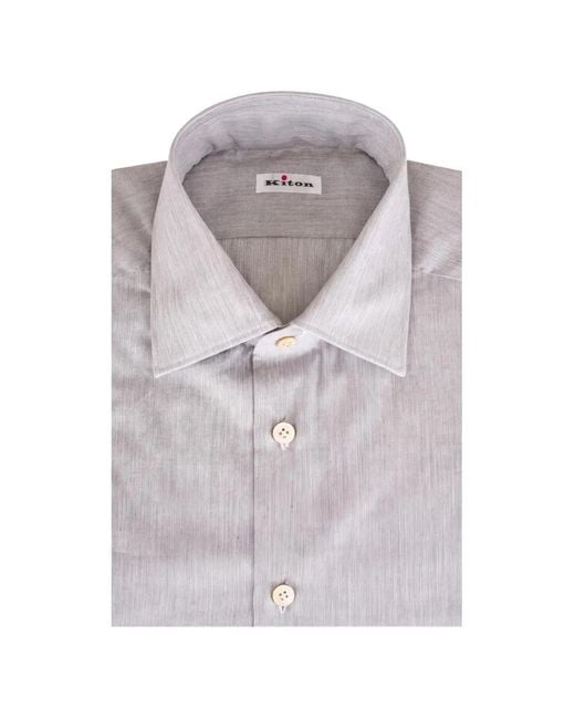 Kiton Gray Herringbone-Weave Shirt for men
