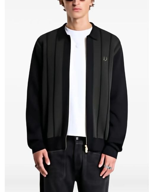 Fred Perry Black Textured-Panel Zip Cardigan for men