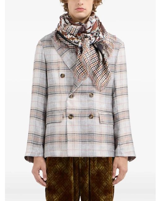 Pierre Louis Mascia White Houndstooth-Animal Print Scarf