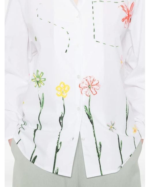 Whyci White Floral-Print Shirt