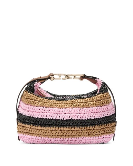 Furla White Tonie Striped Shoulder Bag