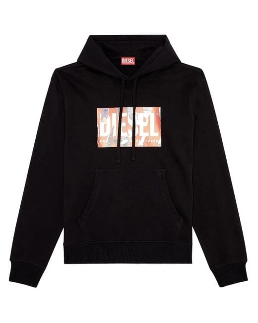 DIESEL Black Ginn-Hood-L4 Logo-Print Hoodie for men