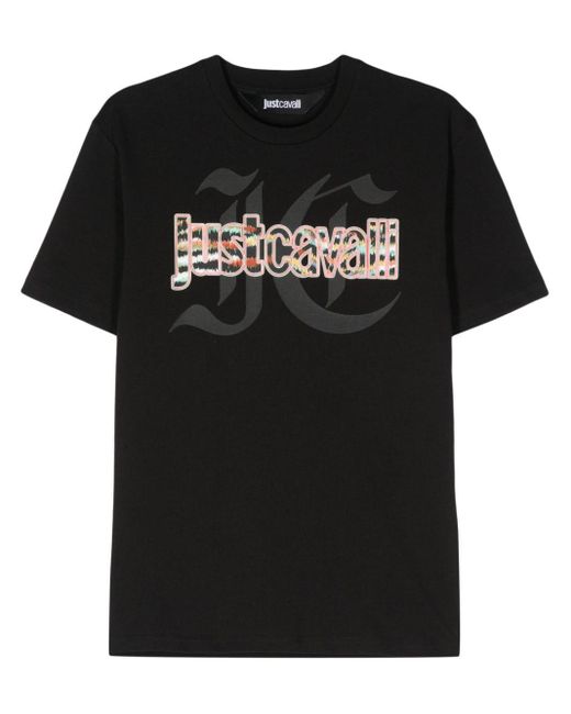 Just Cavalli Black Logo-stamp Cotton T-shirt for men