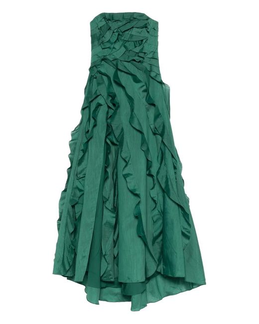 Aje. Green Ruffled Strapless Maxi Dress