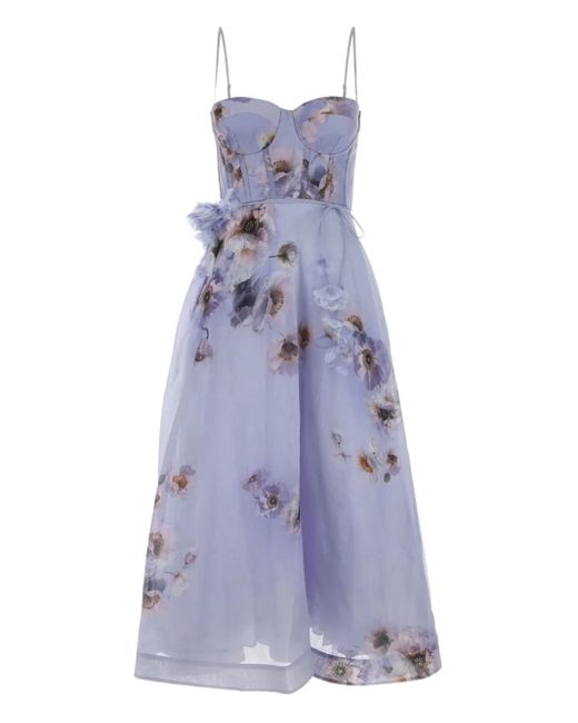 Zimmermann Hypnotic Picnic Floral-print Midi Dress Purple