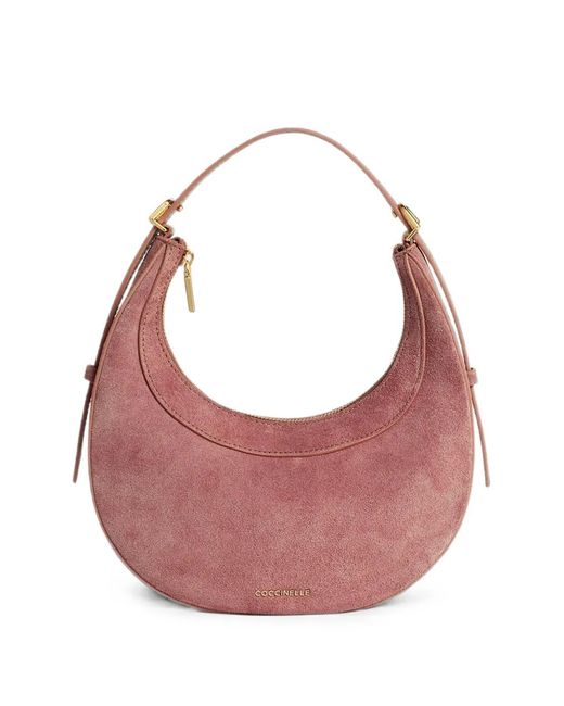 Coccinelle Pink Whisper Suede Crescent Tote Bag
