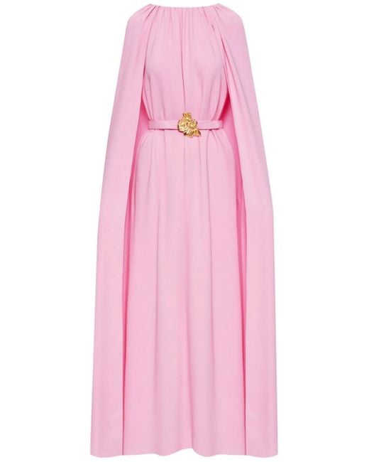 Oscar de la Renta Pink Floral-appliqué Cape Gown