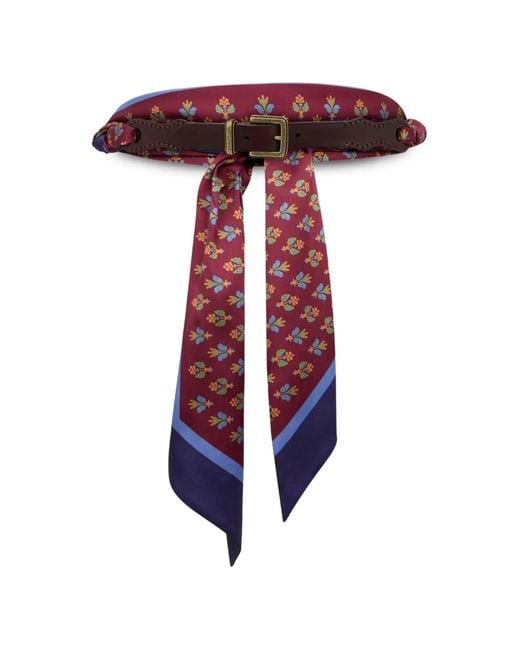 Etro Red Leather Belt With Printed Scarf
