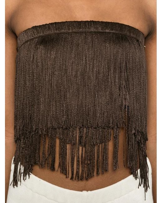 Bless Brown Dara Fringe-Detail Cotton Top