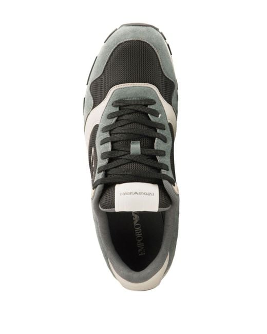 Emporio Armani Gray Logo-embroidered Panelled Sneakers for men