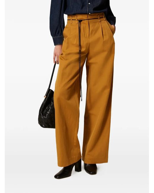 Twinset Yellow Wide Gabardine Trousers