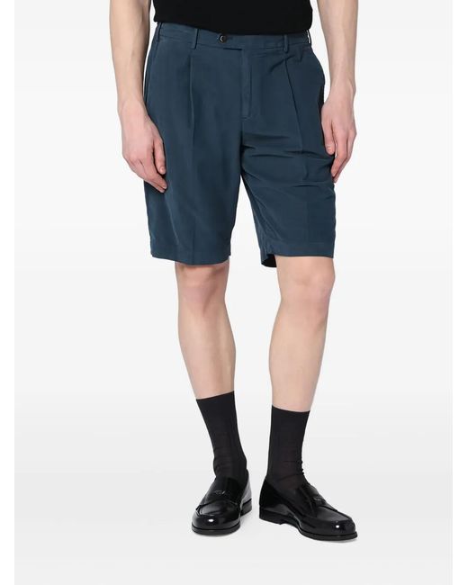 PT Torino Blue Pleated Bermuda Shorts for men