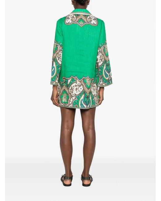 ALÉMAIS Green Porter Paisley-Print Mini Dress