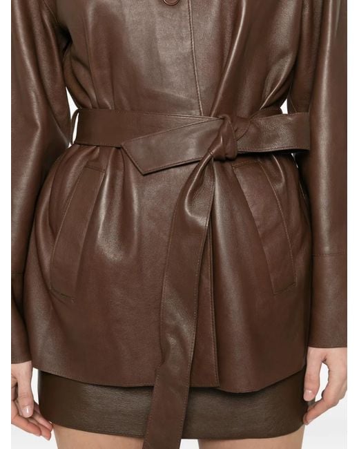 P.A.R.O.S.H. Brown Tie-Waist Leather Jacket