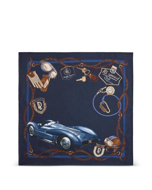 Ralph Lauren Blue Automobile-Print Pocket Square for men