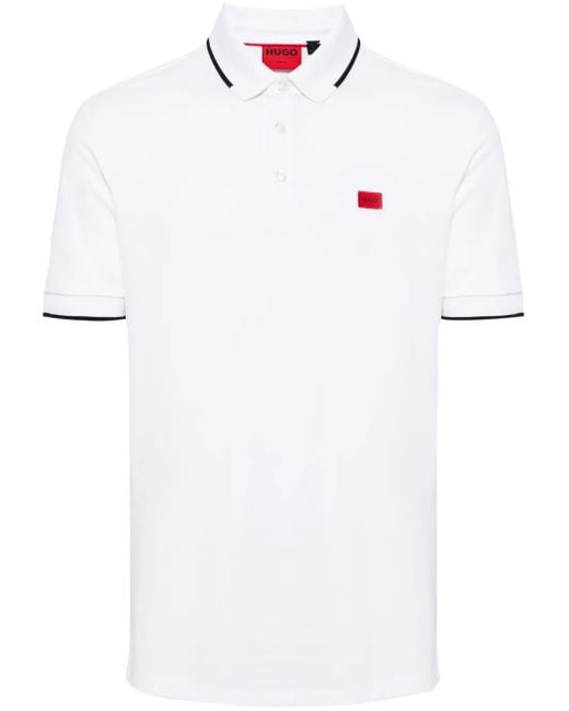 HUGO White Polo Con Rifiniture A Contrasto for men
