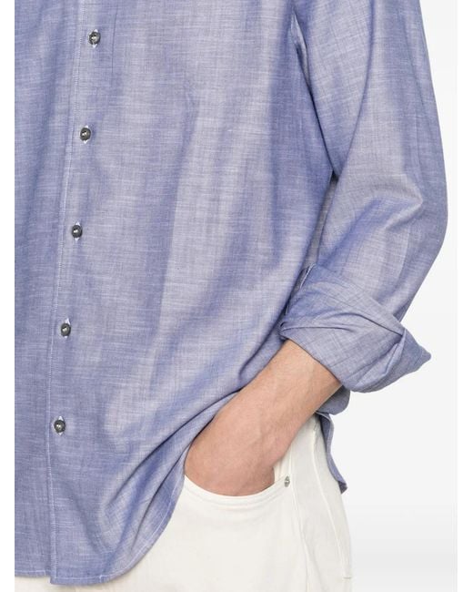 Brioni Blue Buttoned Marcelo Shirt for men