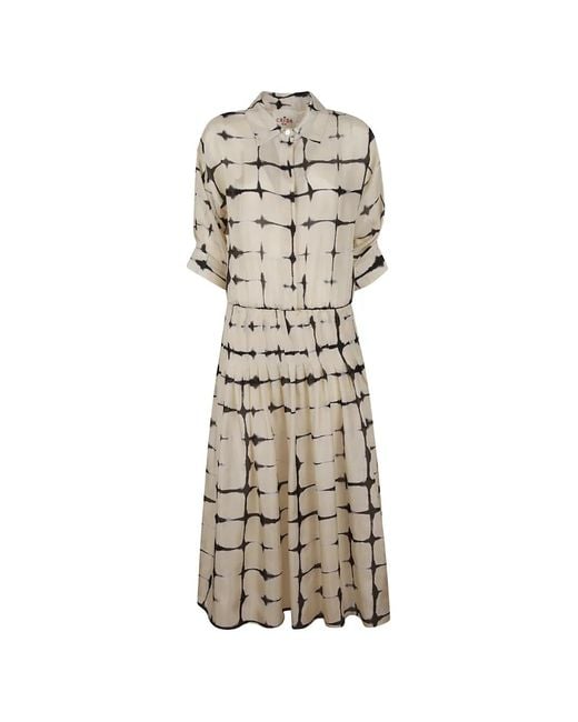 CRI.DA White Wimbledon Tie-Dye Pleated Midi Dress