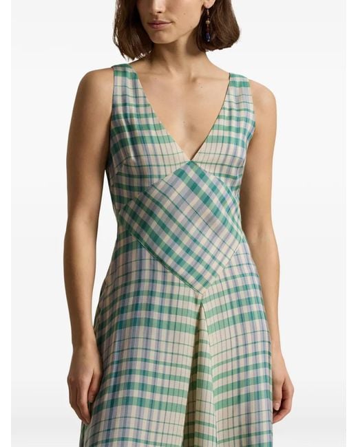 Polo Ralph Lauren Green Plaid Panelled Sleeveless Dress