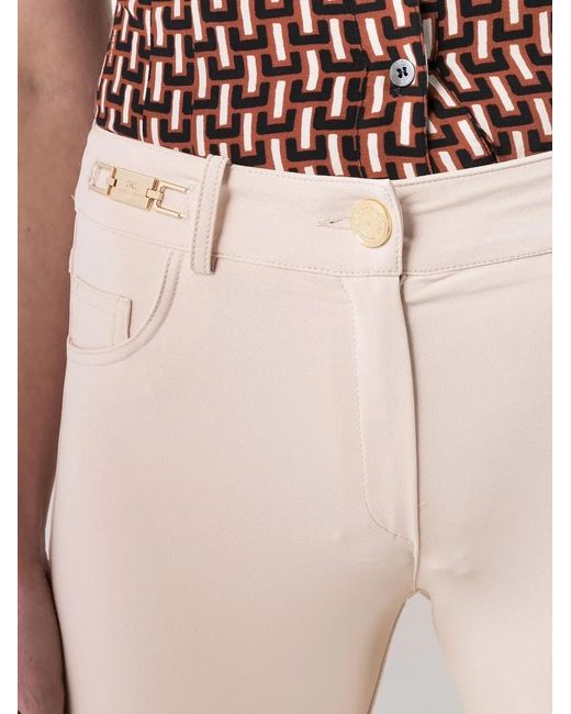 Elisabetta Franchi White Logo-Plaque Detail Trousers