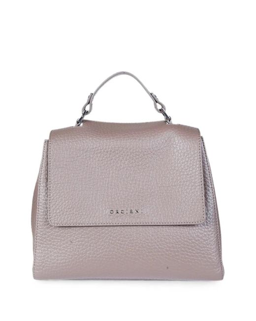 Orciani Gray Small Sveva Pebbled Calf Leather Tote Bag