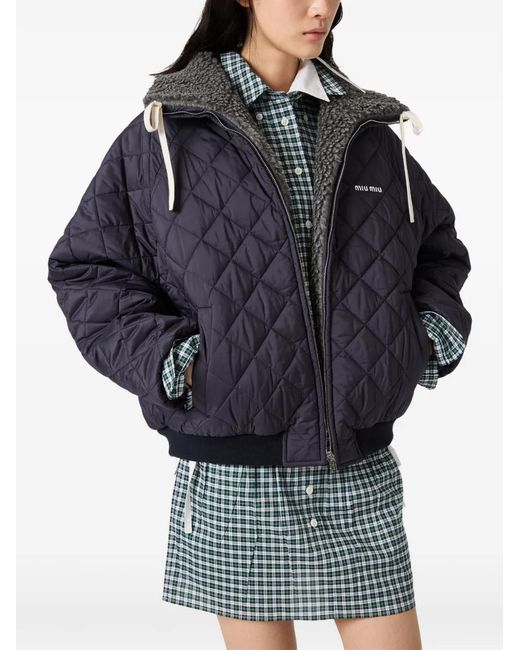 Miu Miu Blue Logo-Detail Padded Jacket