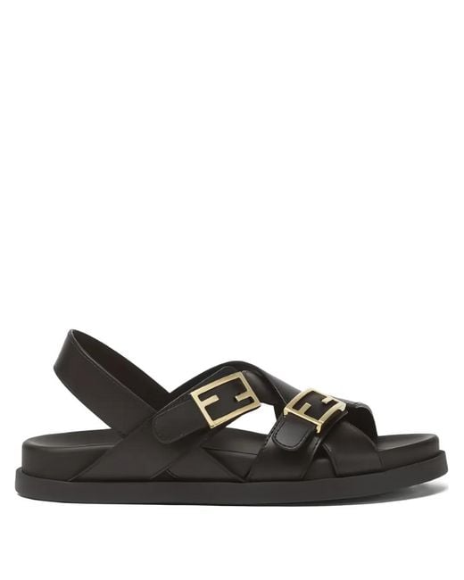 Fendi Black Ff Baguette Logo Buckle Sandals
