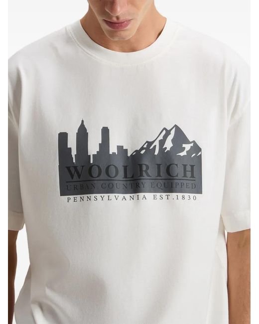 Woolrich White Printed Crew-Neck T-Shirt for men