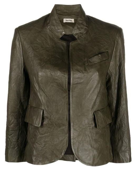 Zadig & Voltaire Green Verys Crinkled Leather Jacket