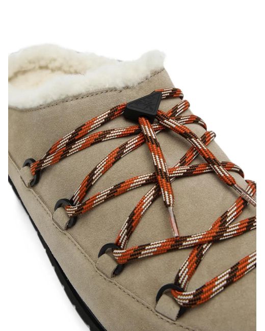 Prada Brown Slipper Mit Shearling-Futter