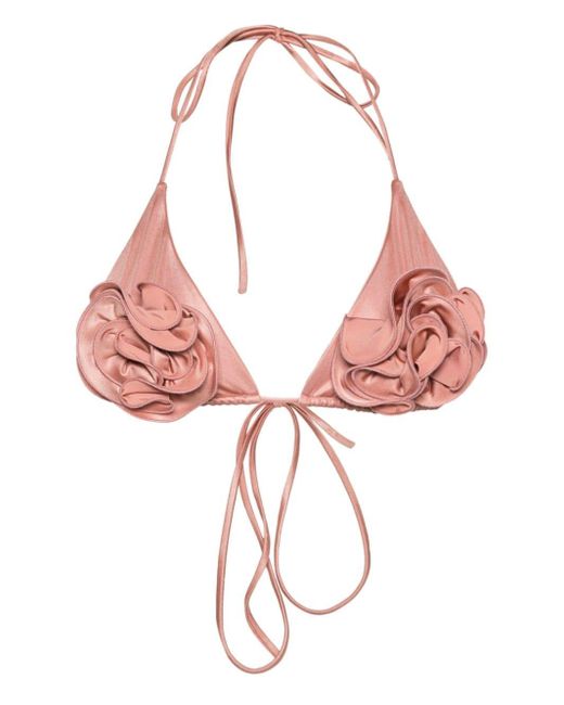 Magda Butrym Pink Floral-appliqué Bikini Top