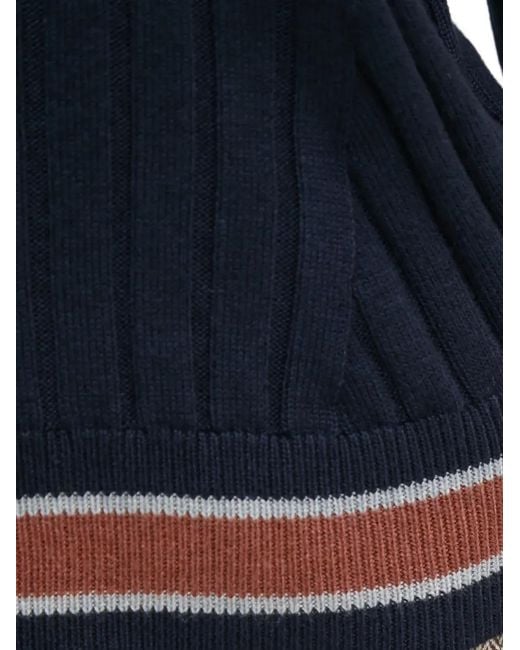 Benetton Blue Ribbed V-Neck Sweater