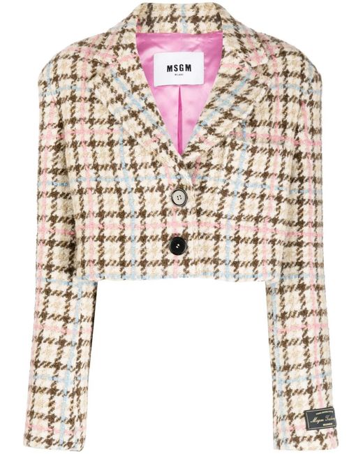 MSGM Brown Cropped Tweed Jacket