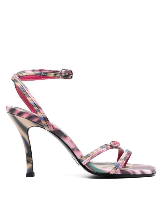 DIESEL Abstract-print 90mm Heeled Sandals in Pink | Lyst