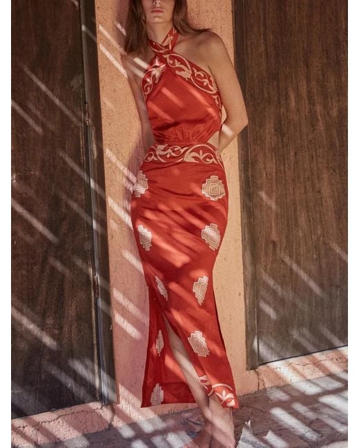 Johanna Ortiz Red Tide Halterneck Cutout Strength Dress