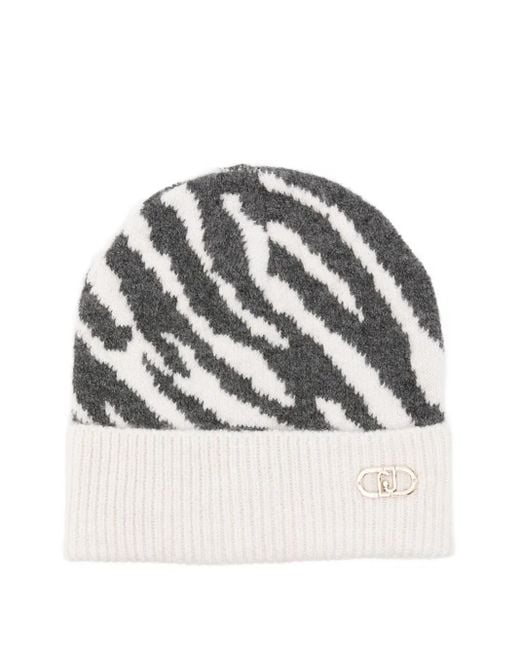 Liu Jo Gray Zebra-Print Beanie
