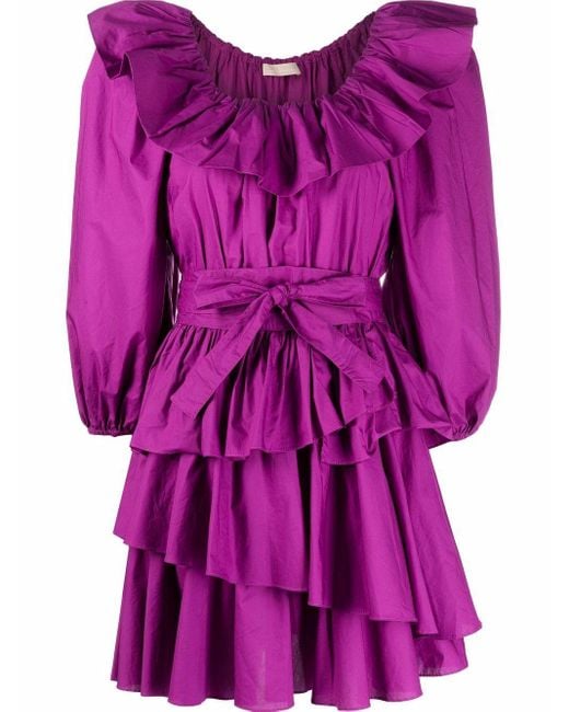 Ulla Johnson Cotton Giselle Ruffle-detail Dress in Purple - Lyst