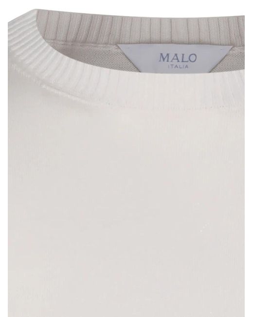 Malo White Ribbed Crewneck Sweater for men