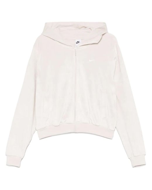 Nike White Velour Full-Zip Hoodie