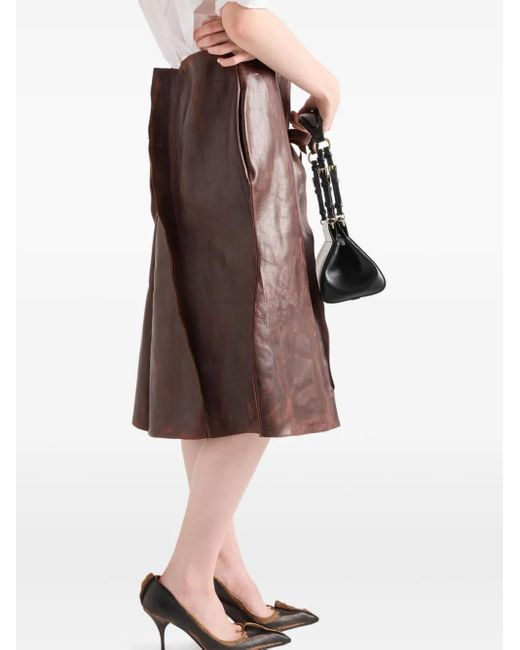 Prada Leren Midi-Rok in het Brown