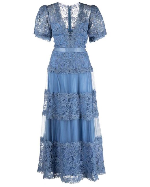 Tadashi Shoji Blue Fatiha Floral-lace Dress