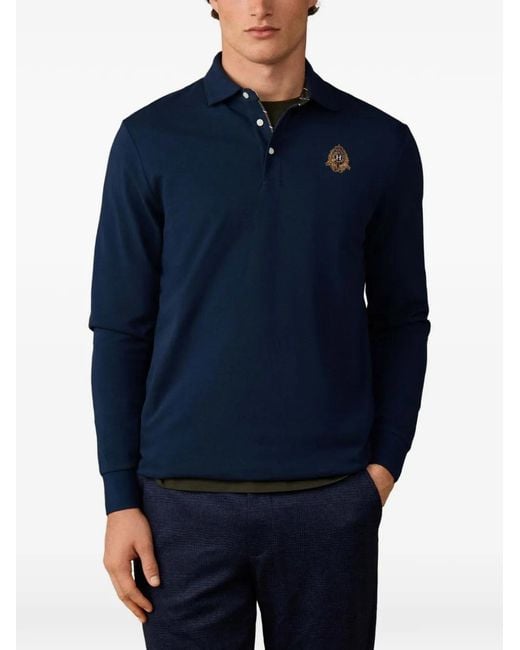 Hackett Blue Heritage Crest Long-Sleeve Polo Shirt for men