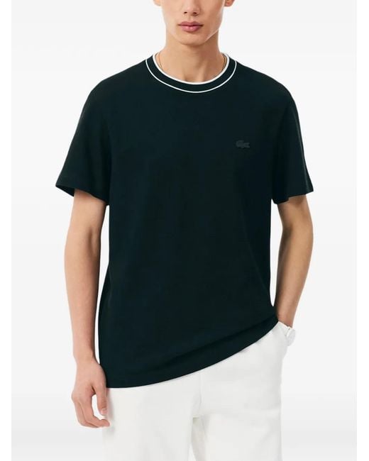 Lacoste Black Logo-Patch Tipping-Detail T-Shirt for men