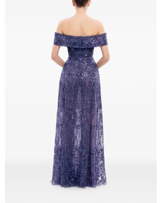 Saiid Kobeisy Purple Beaded Sequin-Embellished Maxi Dress