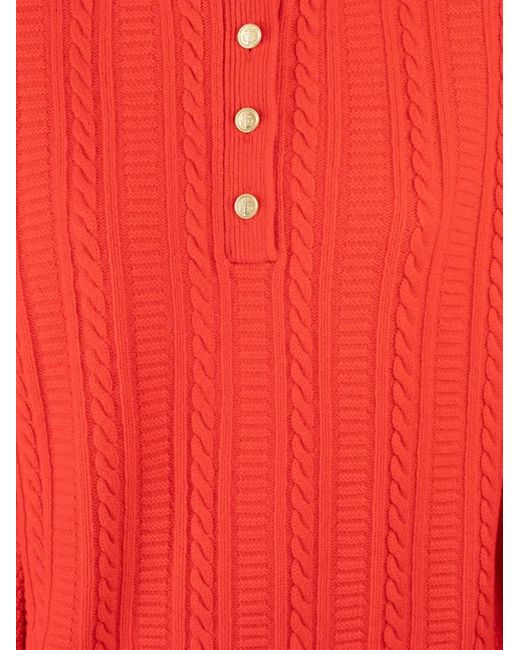 A.P.C. Red Thea Cable-Knit Button Sweater