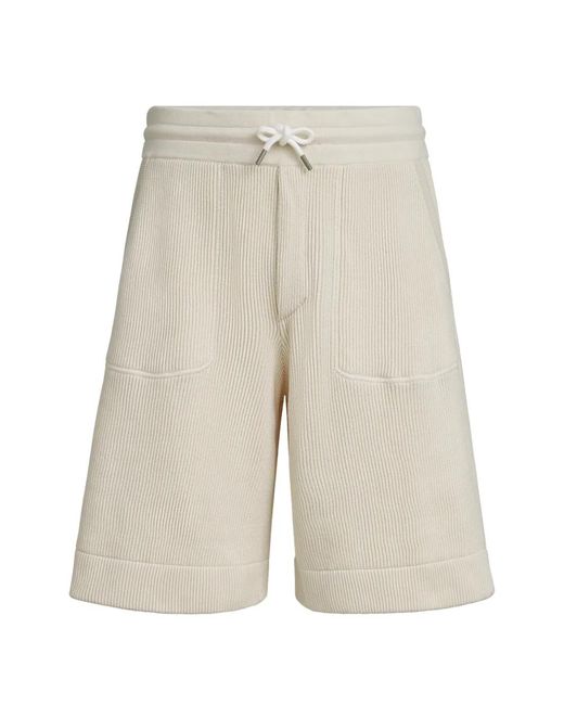 Brunello Cucinelli White Cotton English Rib Knit Bermuda Shorts for men